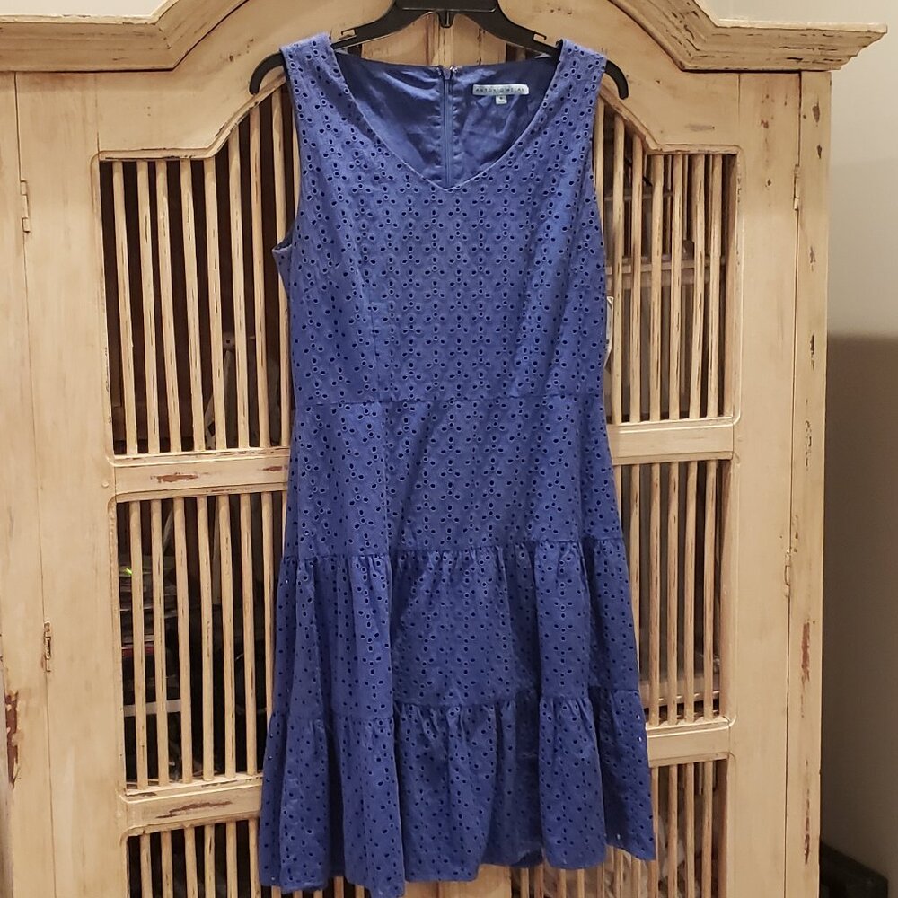Antonio Melani Blue 2 Tier Ruffle  Dress 100% Cotton